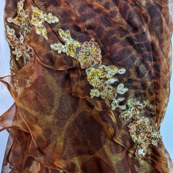 Jasz Couture Leopard Beaded Ruffled Tiers Halter Maxi Dress - size 2 NWT - Picture 7 of 16